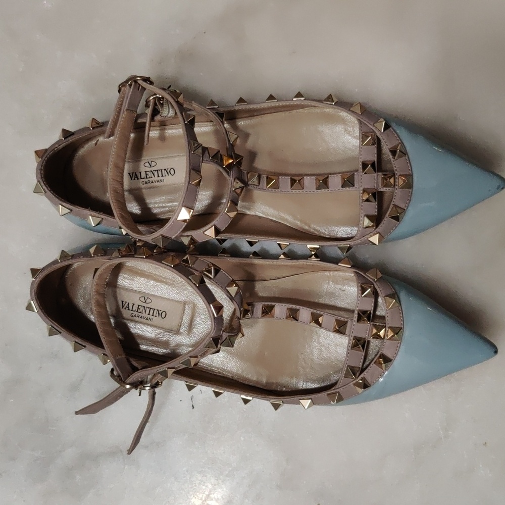 Valentino Rockstud Caged Ballet Flats Blue Size 39